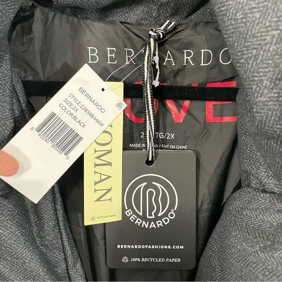 NWT Anthropologie Bernardo Wrap Puffer Jacket Plus Size 2X Black Belted Coat